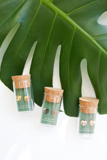 Monstera Deliciosa Metal Stud Earrings