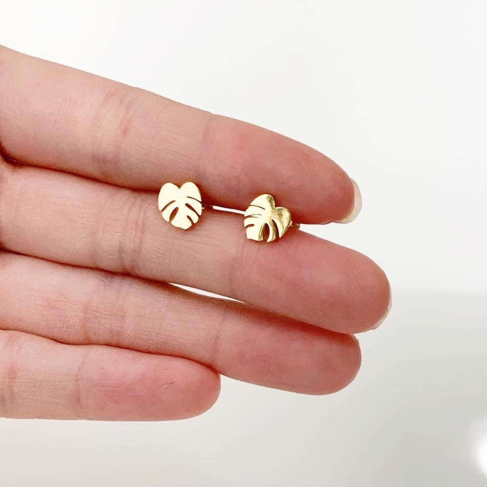 Monstera Deliciosa Metal Stud Earrings