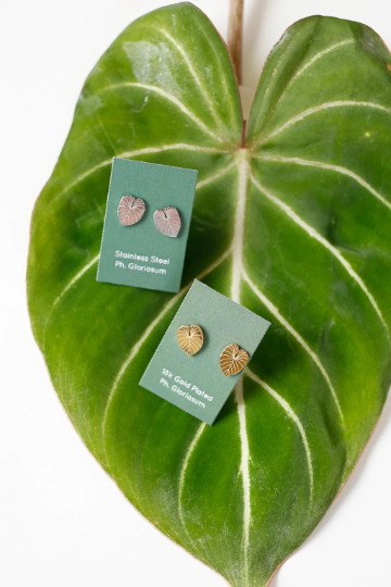 Philodendron Gloriosum Metal Stud Earrings